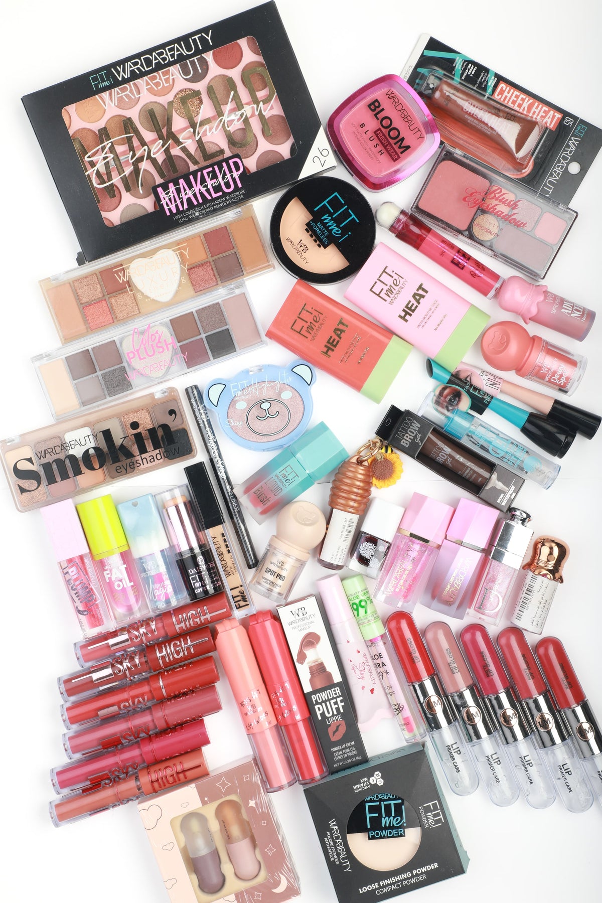 Warda Beauty Makeup Box: 50 makeup items laid out